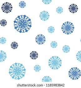 Dark BLUE vector seamless texture with colored snowflakes. Decorative shining illustration with snow on abstract template. Pattern for design of fabric, wallpapers.