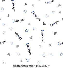 Dark BLUE vector seamless texture with lovely hearts. Decorative shining illustration with hearts on abstract template. Template for Valentine's greeting postcards.
