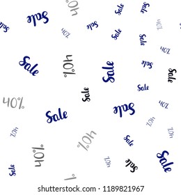 Dark BLUE vector seamless texture with selling prices 40 %. Abstract illustration with colorful gradient symbols of sales. Backdrop for ads, leaflets of Black Friday.