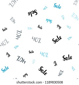 Dark BLUE vector seamless texture with selling prices 40 %. Gradient illustration with discount signs on white backdrop. Backdrop for super sales on Black Friday.