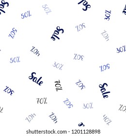 Dark BLUE vector seamless texture with selling prices 30, 40, 50 %. Abstract illustration with colorful gradient symbols of sales. Backdrop for mega promotions, discounts.