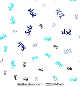 Dark BLUE vector seamless texture with selling prices 70 %. Shining colorful illustration with isolated selling prices. Pattern for ads, posters, banners of sales.
