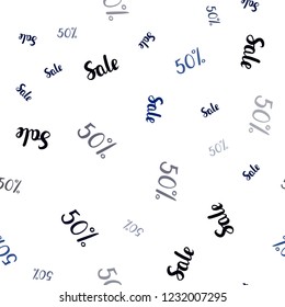 Dark BLUE vector seamless texture with selling prices 50 %. Colorful set of  percentage signs in simple style. Pattern for ads, posters, banners of sales.
