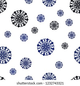 Dark BLUE vector seamless texture with colored snowflakes. Modern geometrical abstract illustration with crystals of ice. Trendy design for wallpaper, fabric makers.