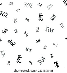 Dark BLUE vector seamless texture with selling prices 70 %. Colored words of sales with gradient on white background. Backdrop for mega promotions, discounts.