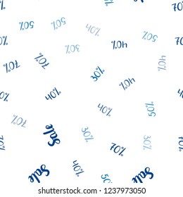 Dark BLUE vector seamless texture with selling prices 30, 40, 50 %. Gradient illustration with discount signs on white backdrop. Backdrop for super sales on Black Friday.