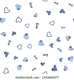 Dark BLUE vector seamless texture with words LOVE YOU, hearts. Colorful gradient phrase LOVE YOU, hearts in abstract style. Design for textile, fabric, wallpapers.