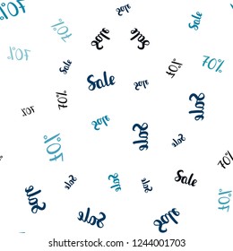 Dark BLUE vector seamless texture with selling prices 70 %. Gradient illustration with discount signs on white backdrop. Backdrop for mega promotions, discounts.