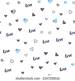 Dark BLUE vector seamless texture with words LOVE YOU, hearts. Colorful gradient phrase LOVE YOU, hearts in abstract style. Design for wallpaper, fabric makers.