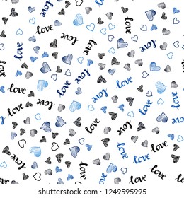 Dark BLUE vector seamless texture with words LOVE YOU, hearts. Colorful illustration with quote LOVE YOU, hearts. Design for wallpaper, fabric makers.