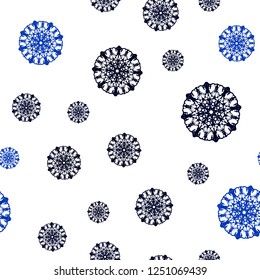 Dark BLUE vector seamless texture with colored snowflakes. Shining colored illustration with snow in christmas style. Design for textile, fabric, wallpapers.
