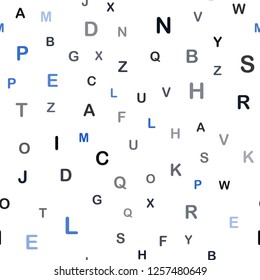 Dark BLUE vector seamless texture with ABC characters. Modern geometrical illustration with ABC english symbols. Texture for window blinds, curtains.