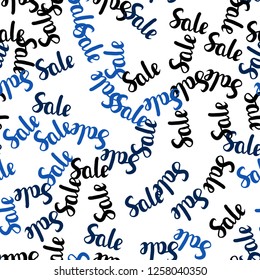 Dark BLUE vector seamless texture with selling prices 70, 90 %. Colored words of sales with gradient on white background. Backdrop for ads, leaflets of Black Friday.