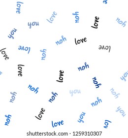 Dark BLUE vector seamless texture with words LOVE YOU. Decorative design in doodle style with text LOVE YOU. Design for wallpaper, fabric makers.