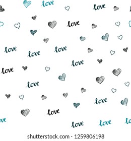 Dark BLUE vector seamless texture with words LOVE YOU, hearts. Romantic illustration with colorful phrase LOVE YOU, hearts. Design for textile, fabric, wallpapers.