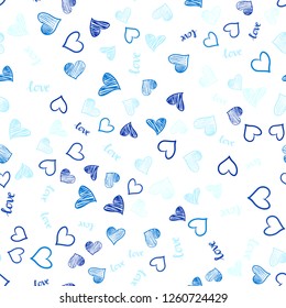 Dark BLUE vector seamless texture with words LOVE YOU, hearts. Illustration with phrase LOVE YOU, hearts for valentine's day. Texture for window blinds, curtains.