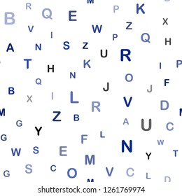 Dark BLUE vector seamless texture with ABC characters. Blurred design in simple style with signs of alphabet. Design for textile, fabric, wallpapers.