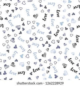 Dark BLUE vector seamless texture with words LOVE YOU, hearts. Colorful illustration with quote LOVE YOU, hearts. Design for wallpaper, fabric makers.