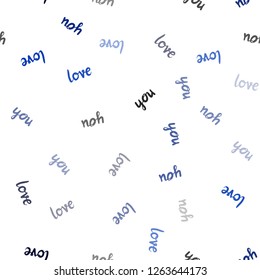Dark BLUE vector seamless texture with words LOVE YOU. Decorative design in doodle style with text LOVE YOU. Design for wallpaper, fabric makers.
