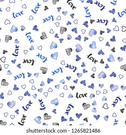 Dark BLUE vector seamless texture with words LOVE YOU, hearts. Colorful gradient phrase LOVE YOU, hearts in abstract style. Design for wallpaper, fabric makers.