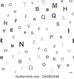 Dark BLUE vector seamless texture with ABC characters. Modern geometrical illustration with ABC english symbols. Pattern for trendy fabric, wallpapers.