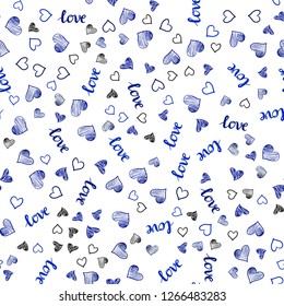 Dark BLUE vector seamless texture with words LOVE YOU, hearts. Romantic illustration with colorful phrase LOVE YOU, hearts. Design for wallpaper, fabric makers.