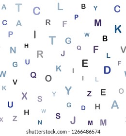 Dark BLUE vector seamless texture with ABC characters. Shining illustration with ABC symbols on abstract template. Texture for window blinds, curtains.