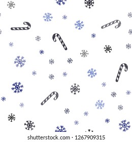 Dark BLUE vector seamless texture with xmas sweets, candies.
