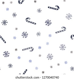 Dark BLUE vector seamless texture with xmas sweets, candies.