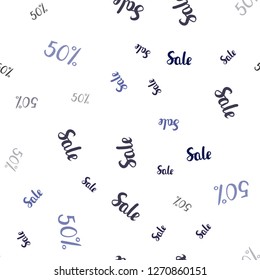 Dark BLUE vector seamless texture with selling prices 50 %. Abstract illustration with colorful gradient symbols of sales. Backdrop for super sales on Black Friday.