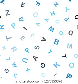 Dark BLUE vector seamless texture with ABC characters. Abstract illustration with colored latin alphabet. Texture for window blinds, curtains.