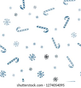 Dark BLUE vector seamless texture with xmas sweets, candies.