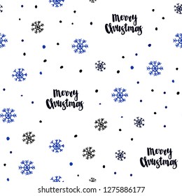 Dark BLUE vector seamless texture with colored snowflakes. Glitter abstract illustration with crystals of ice. Design for textile, fabric, wallpapers.