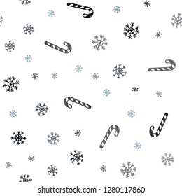 Dark BLUE vector seamless texture with xmas sweets, candies.