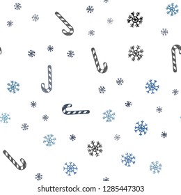 Dark BLUE vector seamless texture with xmas sweets, candies.