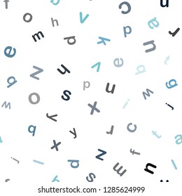 Dark BLUE vector seamless texture with ABC characters. Blurred design in simple style with signs of alphabet. Design for wallpaper, fabric makers.