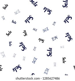 Dark BLUE vector seamless texture with selling prices 30, 50, 70 %. Shining colorful illustration with isolated selling prices. Backdrop for mega promotions, discounts.