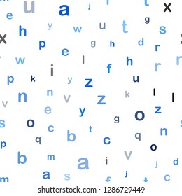 Dark BLUE vector seamless texture with ABC characters. Blurred design in simple style with signs of alphabet. Pattern for trendy fabric, wallpapers.