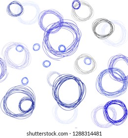 Dark BLUE vector seamless texture with disks. Glitter abstract illustration with blurred drops of rain. Template for business cards, websites.