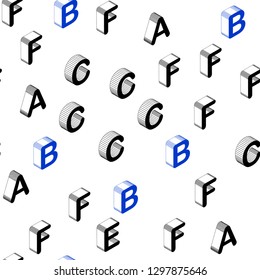 Dark BLUE vector seamless texture with 3D ABC characters. Colorful 3D alphabet signs with gradient on white background. Pattern for trendy fabric, wallpapers.