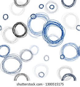 Dark BLUE vector seamless texture with disks. Glitter abstract illustration with blurred drops of rain. Design for wallpaper, fabric makers.