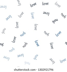 Dark BLUE vector seamless texture with words LOVE YOU. Illustration with phrase LOVE YOU for valentine's day. Texture for window blinds, curtains.