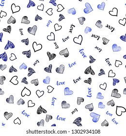 Dark BLUE vector seamless texture with words LOVE YOU, hearts. Colorful illustration with quote LOVE YOU, hearts. Template for business cards, websites.