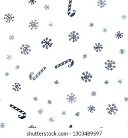 Dark BLUE vector seamless texture with xmas sweets, candies.