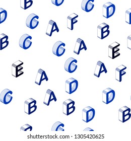 Dark BLUE vector seamless texture with 3D ABC characters. Abstract illustration with 3D ABC symbols. Design for wallpaper, fabric makers.