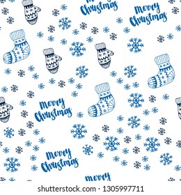 Dark BLUE vector seamless texture with colored snowflakes, balls, socks, mittens. Colorful decorative design in xmas style. Design for wallpaper, fabric makers.