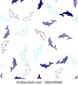 Dark BLUE vector seamless texture with dolphins. Modern abstract illustration with sea dolphins. Natural design for wallpapers.