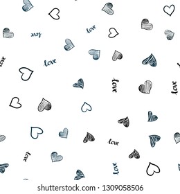 Dark BLUE vector seamless texture with words LOVE YOU, hearts. Colorful illustration with quote LOVE YOU, hearts. Design for wallpaper, fabric makers.