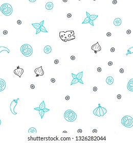 Dark BLUE vector seamless texture with delicious snacks. Illustration with set of fresh food in doodle style. Pattern for ad, booklets, leaflets of restaurants.