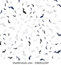 Dark BLUE vector seamless texture with dolphins. Natural illustration with sea dolphins. Pattern for marine leaflets.